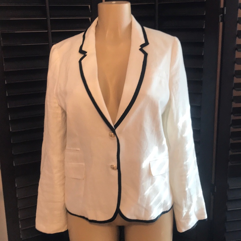J. Crew Linen Jacket White Navy 14